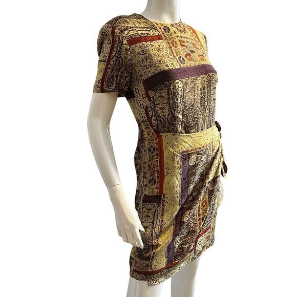 Vintage Elegant Multicolor Patterned 100% Silk Dress - Picture 2 of 6